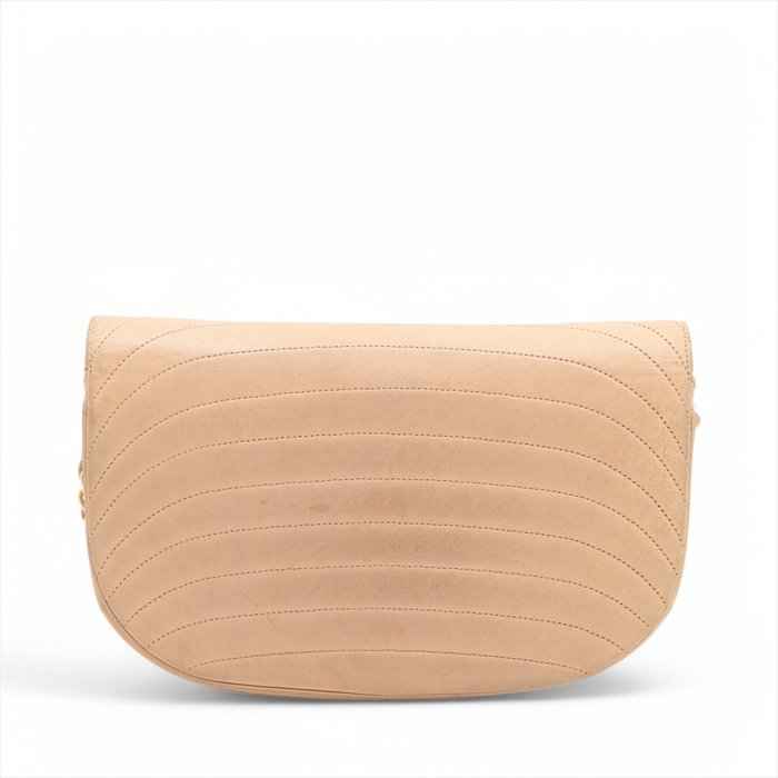 CHANEL Timeless Classique Half Moon Shoulder Bag Beige Matelassé Leather 23cm