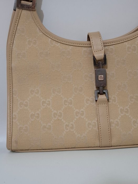 Gucci Jackie Beige GG Canvas and Leather Shoulder Bag