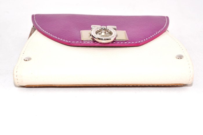 Salvatore Ferragamo Gancini Bordeaux Leather Compact Wallet with Box