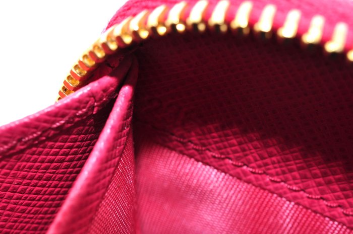 Prada  Leather  Zip-Around Long Wallet with Authenticity Card-Pink