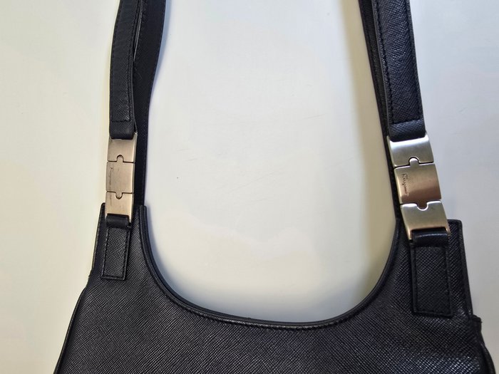 Salvatore Ferragamo Black Hammered  Shoulder Bag