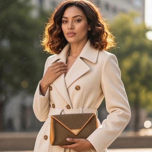Yves Saint Laurent Khaki PVC & Brown Leather Clutch Bag – Gold-Plated Details