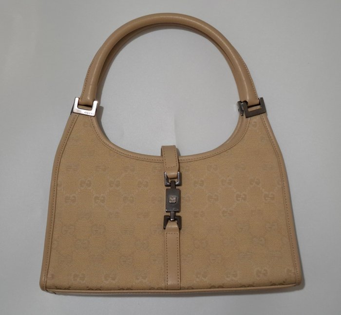Gucci Jackie Beige GG Canvas and Leather Shoulder Bag