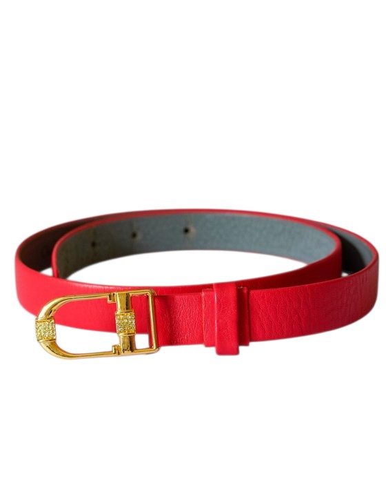 Christian Dior Red Leather Belt 70-20 with Rhinestone Buckle