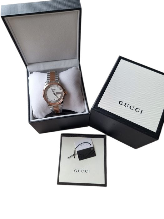 Gucci Unisex Quartz Watch – Silver & Rose Gold, Steel Bracelet