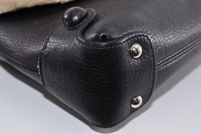 Salvatore Ferragamo Gancini Black Leather Bag with Shearling Trim