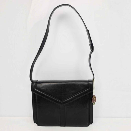 Yves Saint Laurent Black Y Logo Lizard Embossed Leather Shoulder Bag – 2-Way Clutch