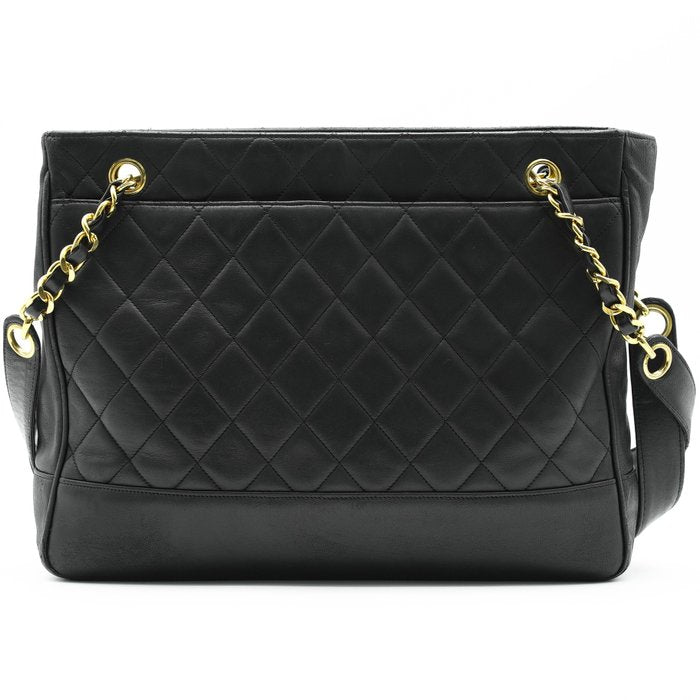 Chanel Matelassé Chain Tote Bag – Black Lambskin, Pearl Crush Charm