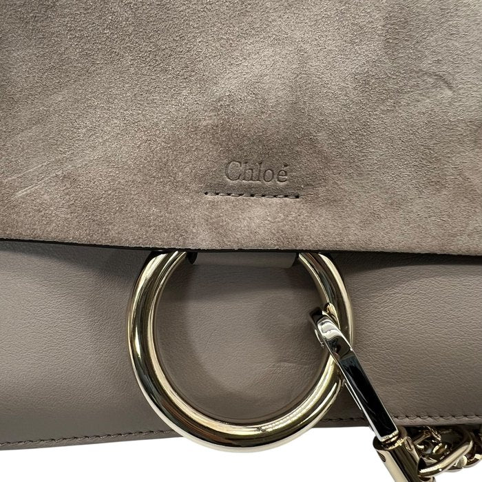 Chloé Faye Shoulder Bag – Beige Suede & Leather, Gold Hardware