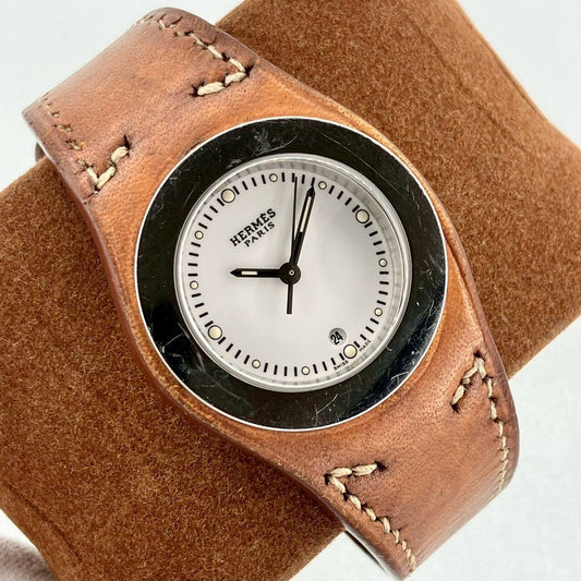 Hermès Harnais Quarzuhr – Weißes Zifferblatt, Edelstahl, 31 mm