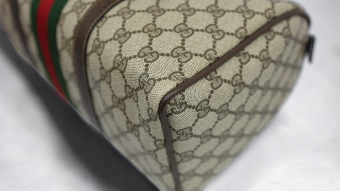 Gucci GG Supreme Sherry Line Boston Bag in Beige and Brown