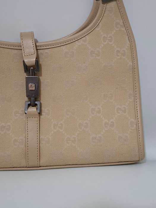Gucci Jackie Beige GG Canvas and Leather Shoulder Bag