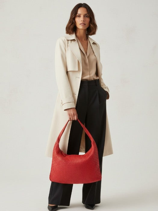 Bottega Veneta Antheia Dark Red Intrecciato Lambskin Hobo Bag