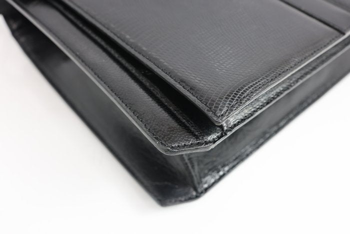 Yves Saint Laurent Black Y Logo Lizard Embossed Leather Shoulder Bag – 2-Way Clutch