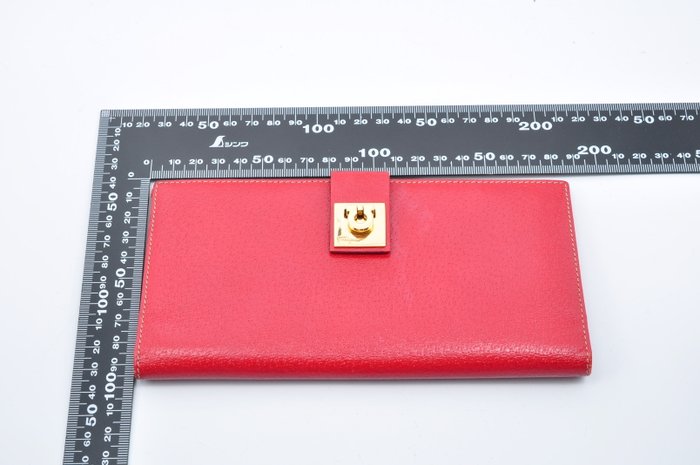 Salvatore Ferragamo Gold & Red Leather Long Wallet
