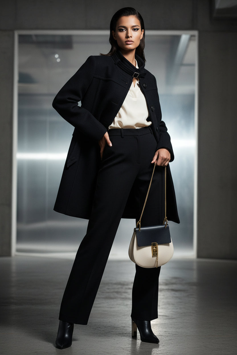 Chloé Drew Shoulder Bag – Ivory & Navy Leather, Gold Plated Hardware