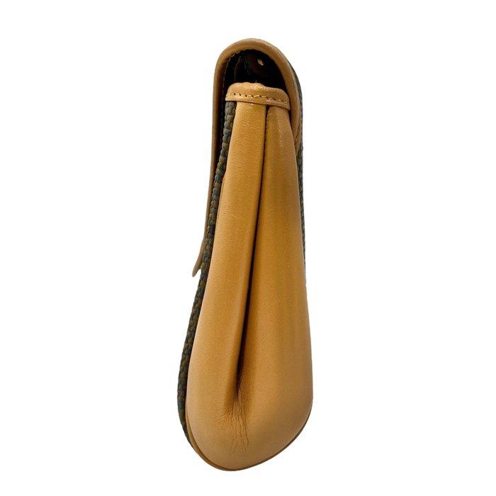 Yves Saint Laurent Khaki PVC & Brown Leather Clutch Bag – Gold-Plated Details