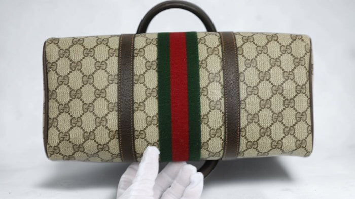 Gucci GG Supreme Sherry Line Boston Bag in Beige and Brown