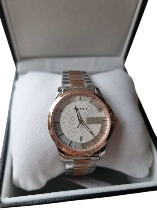Gucci Unisex Quartz Watch – Silver & Rose Gold, Steel Bracelet