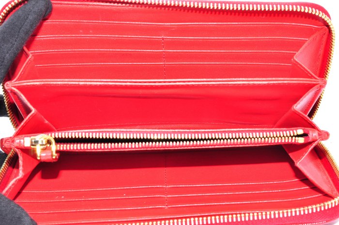 Prada  Leather Zip-Around Wallet Red