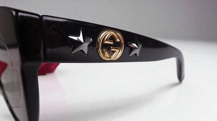 Gucci Black Square Acetate Sunglasses with Gold-Tone Accents