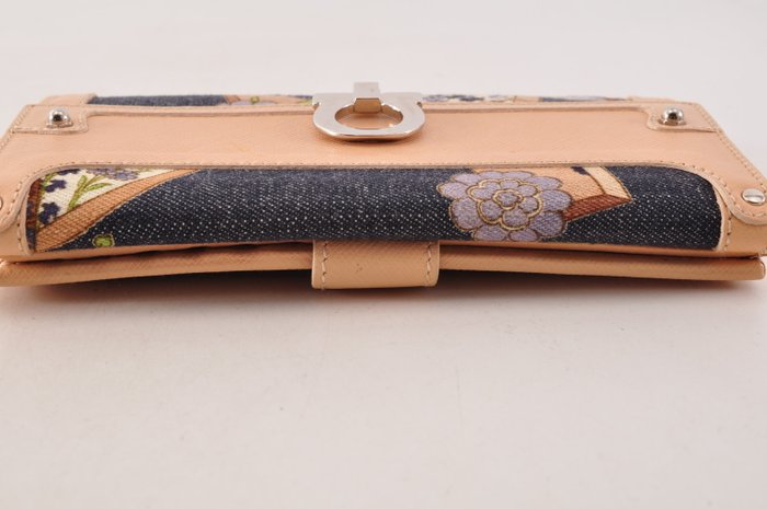 Salvatore Ferragamo Burgundy Patent Leather Bars Bow Wallet