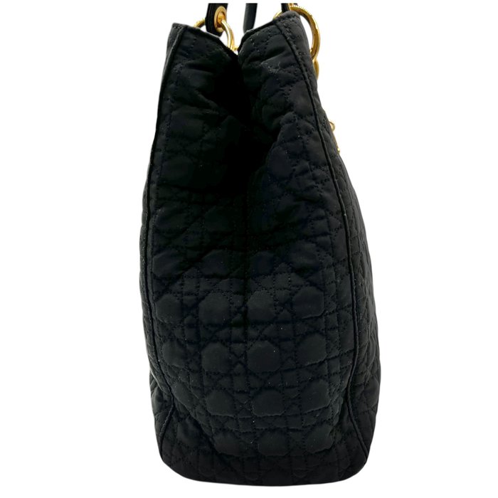 Christian Dior Black Quilted Nylon Tote Bag Medium Lady Dior