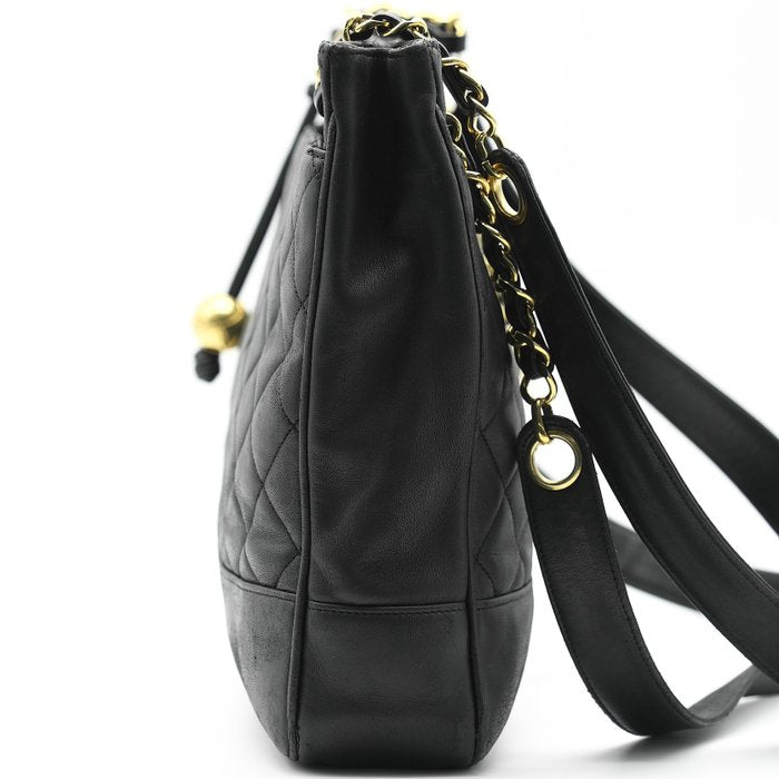Chanel Matelassé Chain Tote Bag – Black Lambskin, Pearl Crush Charm