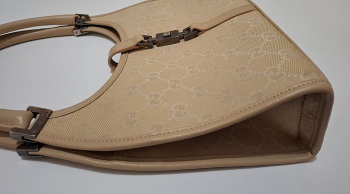 Gucci Jackie Beige GG Canvas and Leather Shoulder Bag