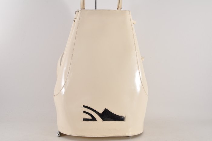 Salvatore Ferragamo Cream Leather Backpack Bag with Matching Pouch