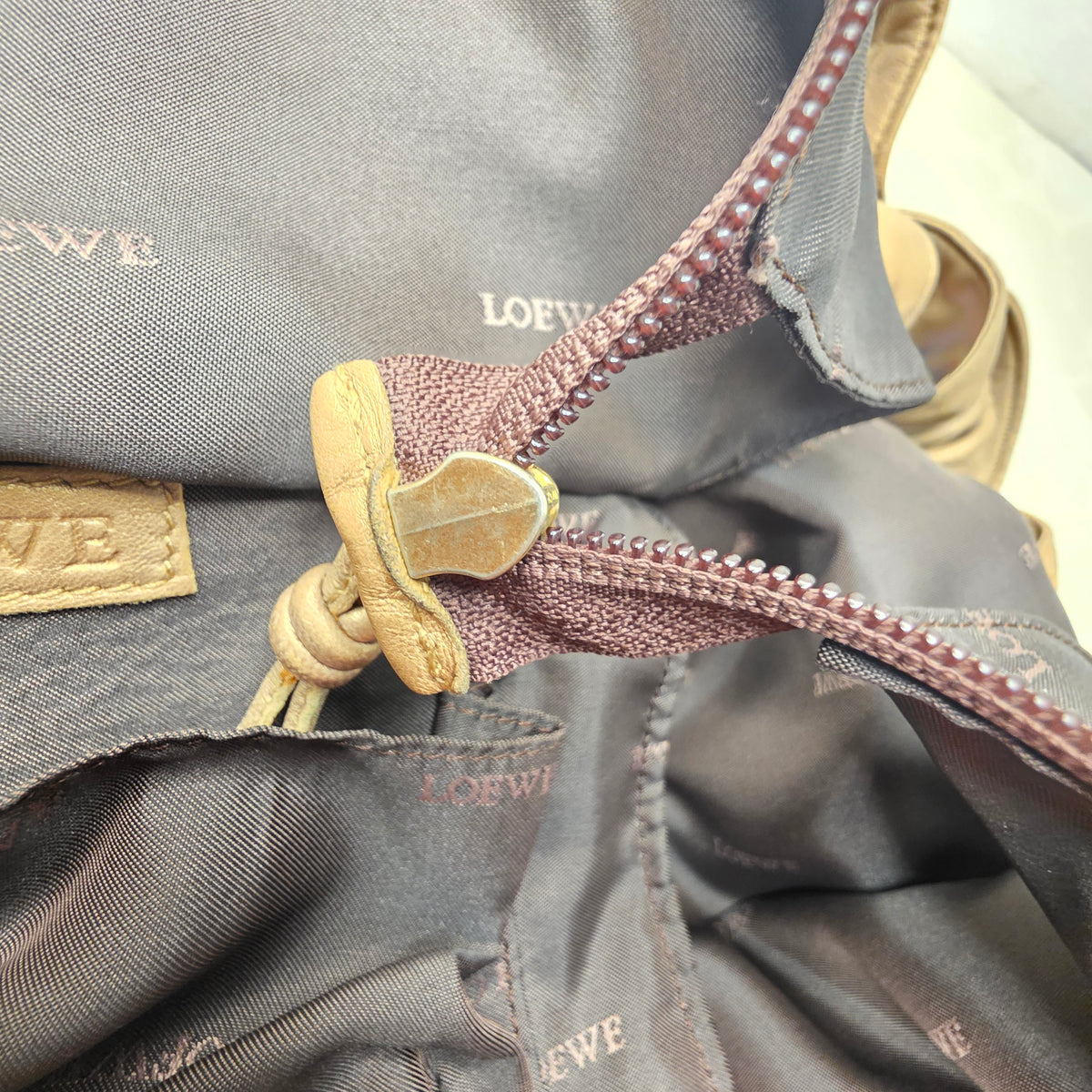 Loewe Aire Gold Leather Shoulder Bag – Medium
