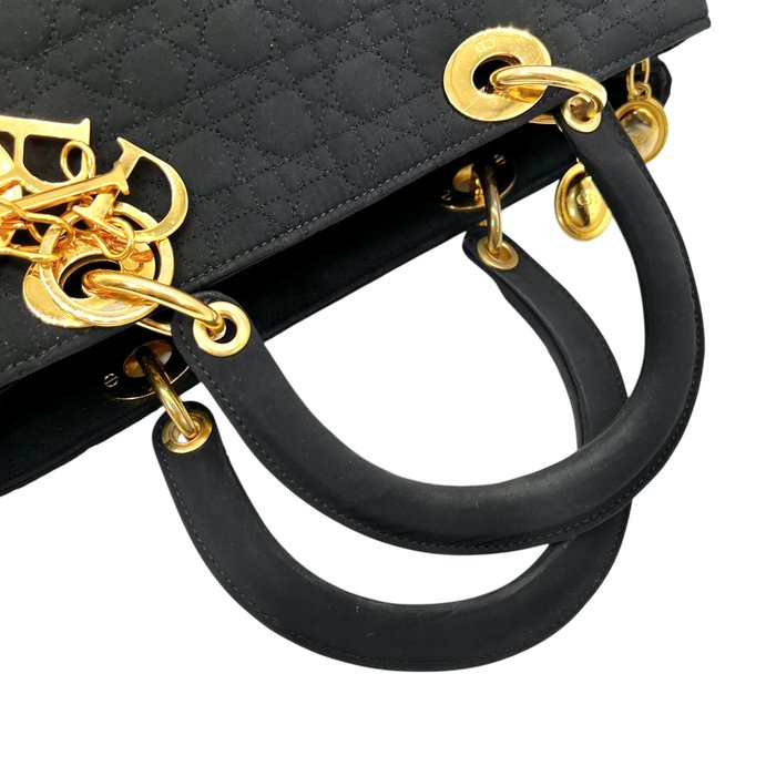 Christian Dior Black Quilted Nylon Tote Bag Medium Lady Dior