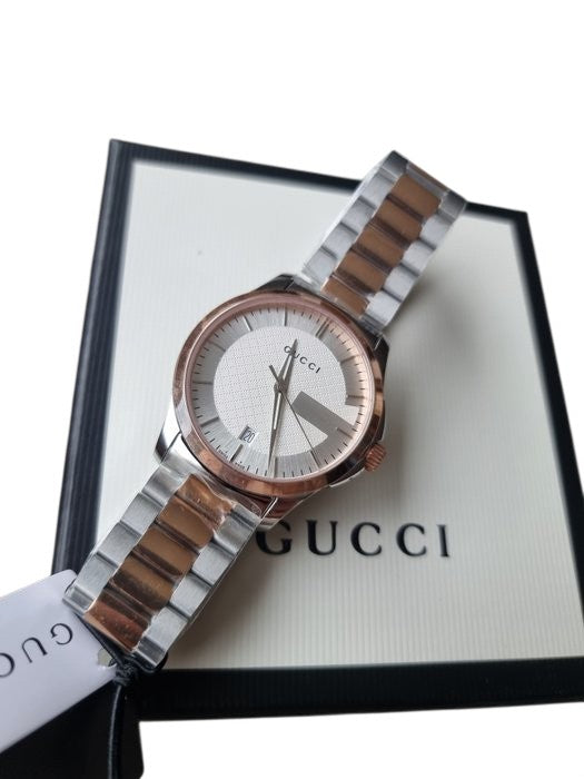 Gucci Unisex Quartz Watch – Silver & Rose Gold, Steel Bracelet