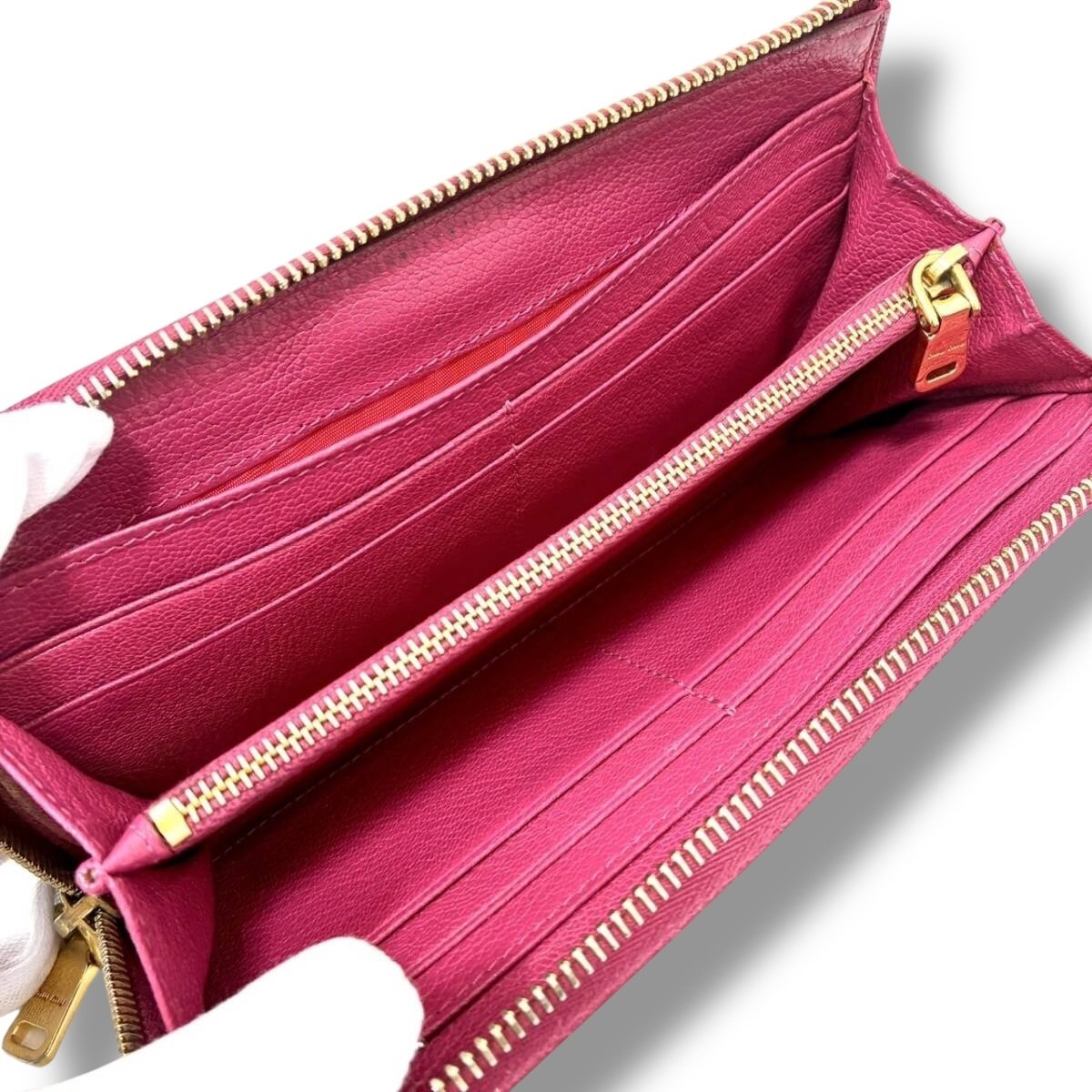 Miu Miu Fuchsia Grained Leather Wallet with Gold Hardware