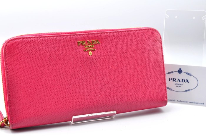 Prada  Leather  Zip-Around Long Wallet with Authenticity Card-Pink