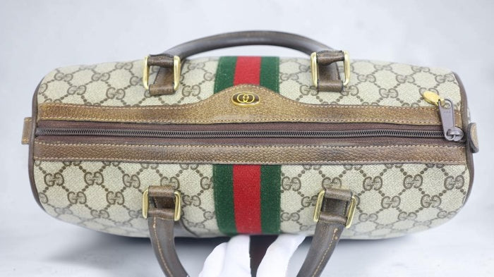 Gucci GG Supreme Sherry Line Boston Bag in Beige and Brown