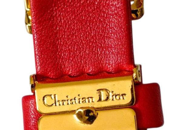 Christian Dior Red Leather Belt 70-20 with Rhinestone Buckle