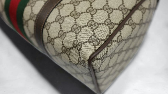 Gucci GG Supreme Sherry Line Boston Bag in Beige and Brown