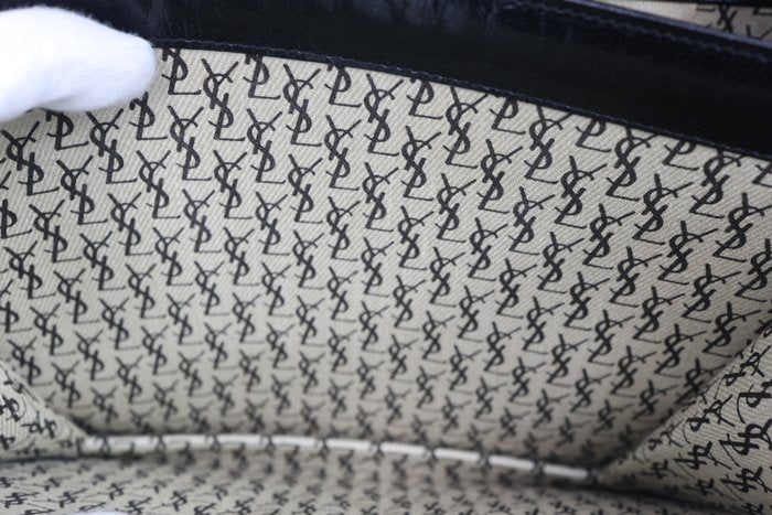 Yves Saint Laurent Black Y Logo Lizard Embossed Leather Shoulder Bag – 2-Way Clutch