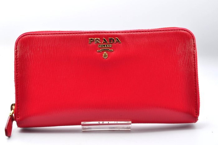 Prada  Leather Zip-Around Wallet Red