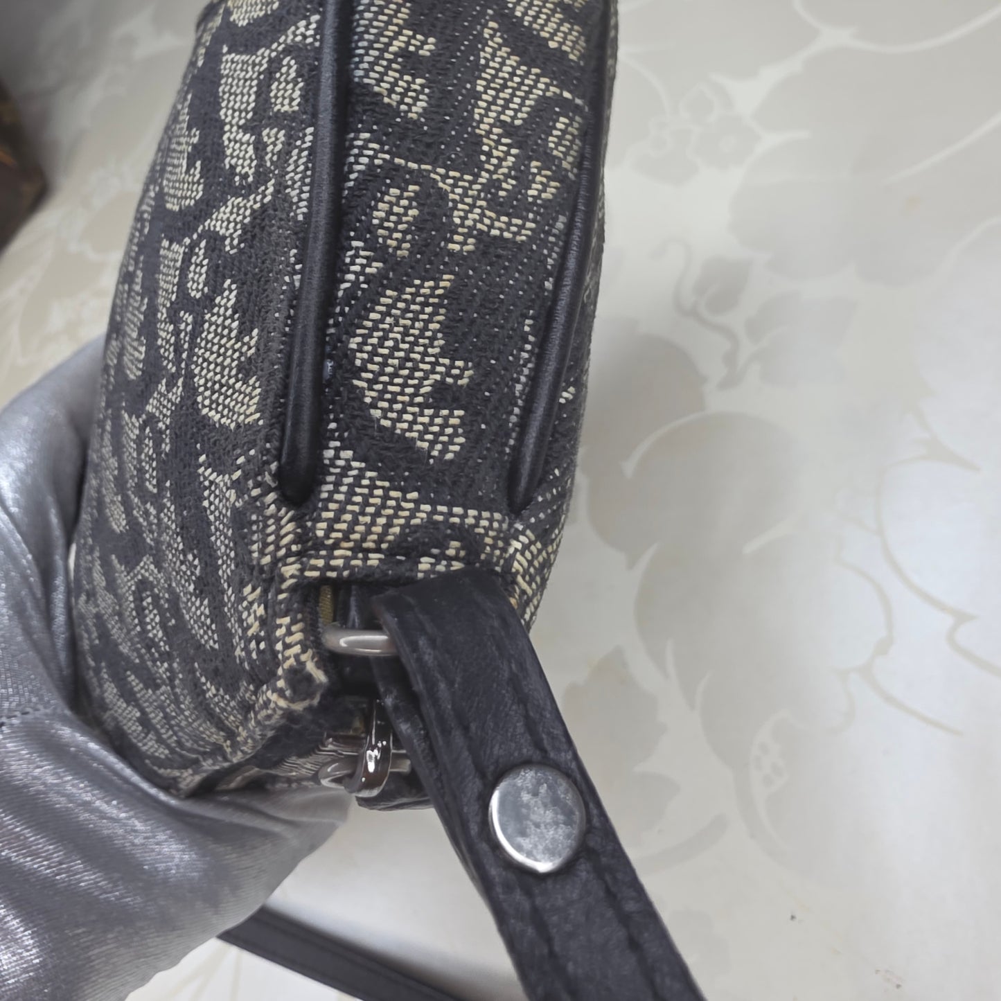 Christian Dior Saddle Trotter Shoulder Bag Blue Canvas Vintage Preloved Handbag
