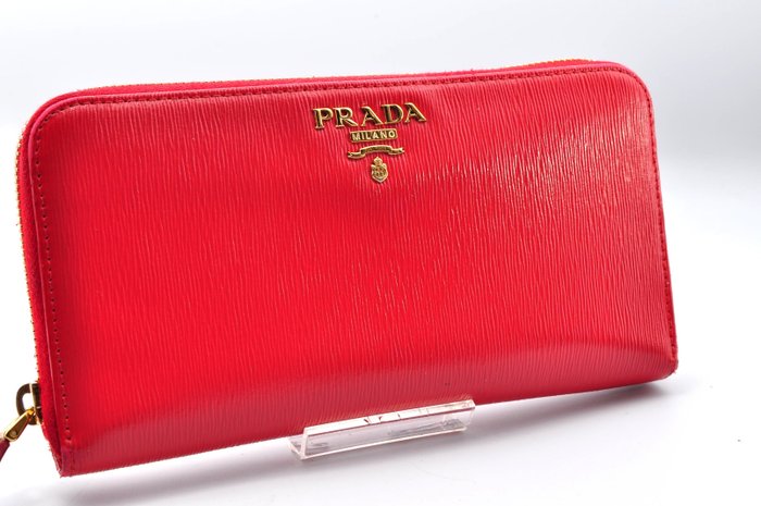 Prada  Leather Zip-Around Wallet Red