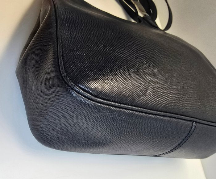 Salvatore Ferragamo Black Hammered  Shoulder Bag