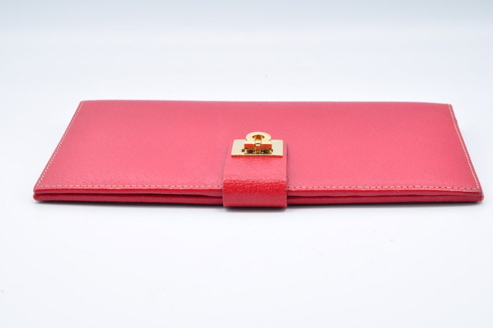 Salvatore Ferragamo Gold & Red Leather Long Wallet