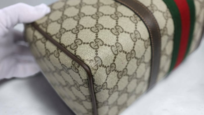 Gucci GG Supreme Sherry Line Boston Bag in Beige and Brown