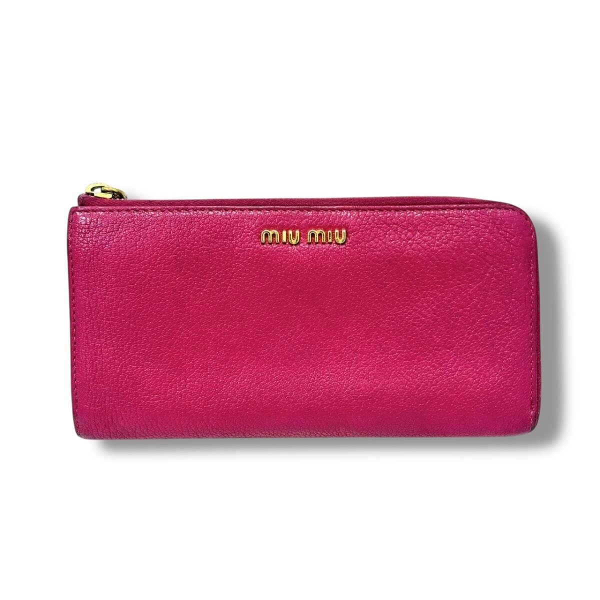 Miu Miu Fuchsia Grained Leather Wallet with Gold Hardware