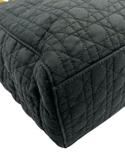 Christian Dior Black Quilted Nylon Tote Bag Medium Lady Dior