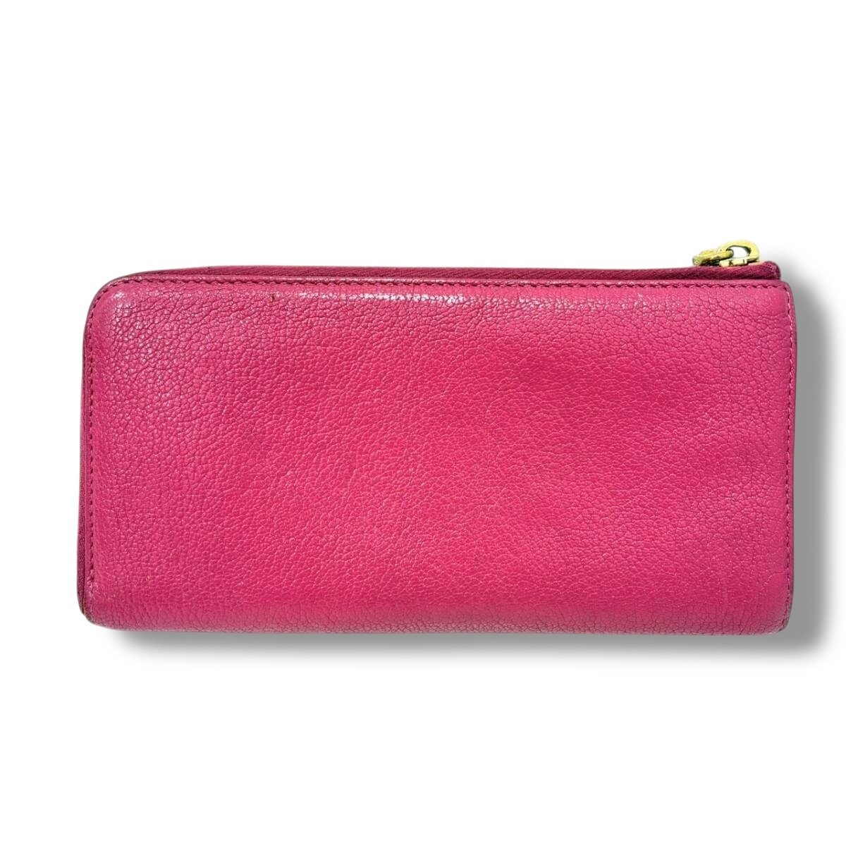Miu Miu Fuchsia Grained Leather Wallet with Gold Hardware