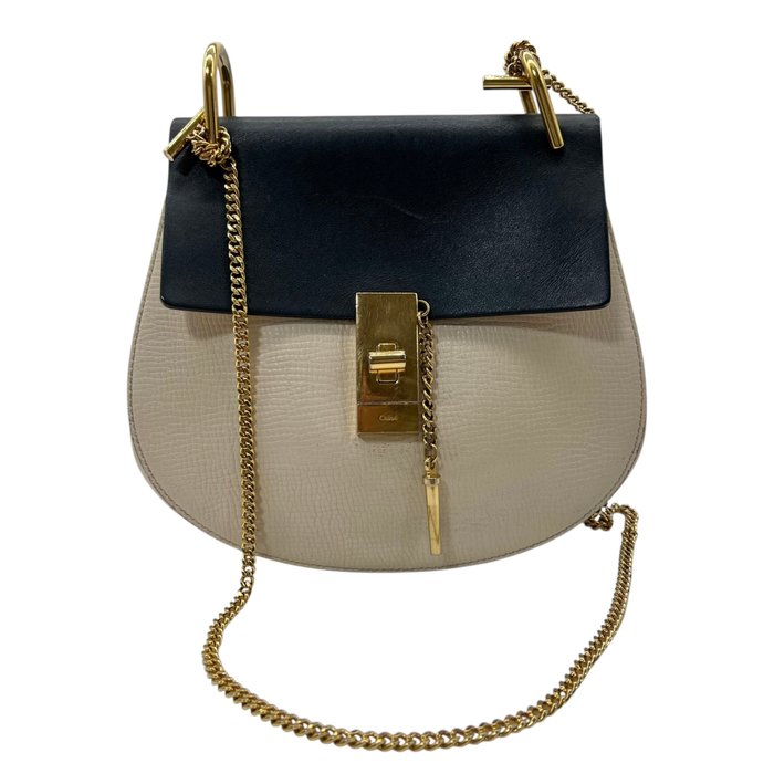 Chloé Drew Shoulder Bag – Ivory & Navy Leather, Gold Plated Hardware