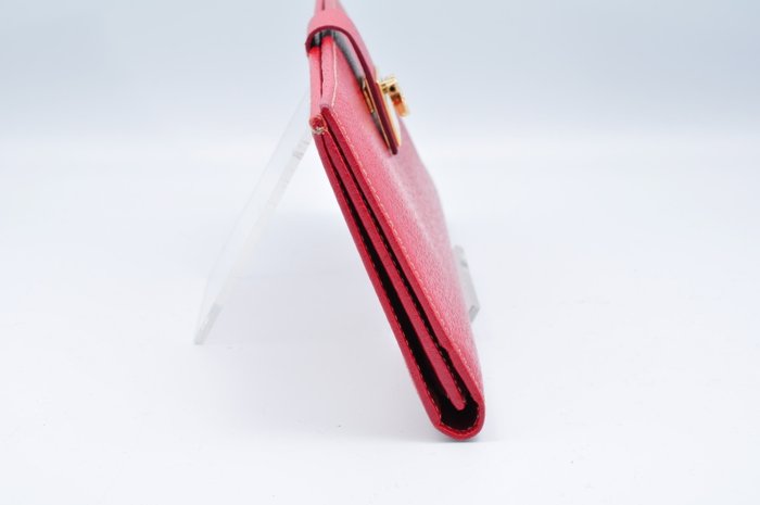 Salvatore Ferragamo Gold & Red Leather Long Wallet